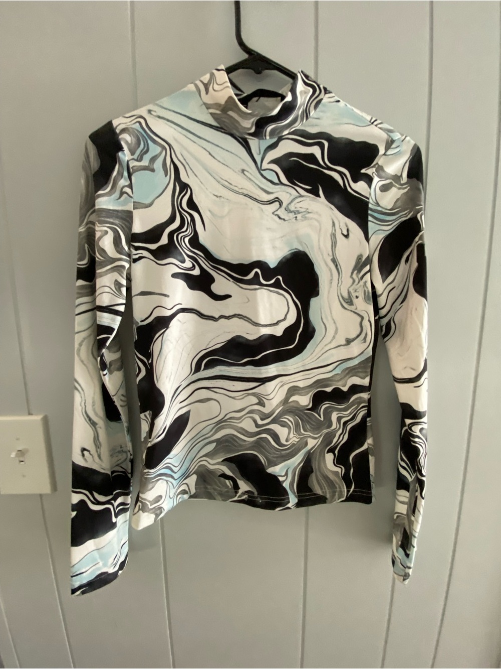 SHEIN Black & White Marble Print Mock Neck Top